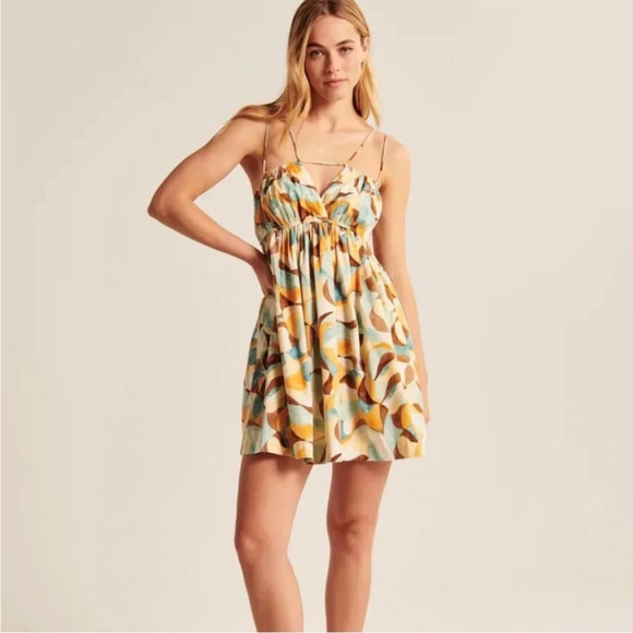 Abercrombie & Fitch Abstract Printed Dress Strappy Size Medium Brown Orange Blue - Picture 1 of 16
